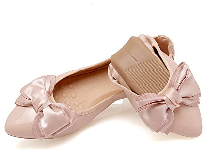 MACHSWON Women's Fold Up Flat Shoes Pointed Toe Classic Bow Knot Ballet Flats Comfort Breathable Dolly Shoes