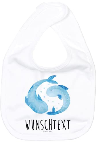 Mr. & Mrs. Panda Personalisiertes Babylätzchen Sternzeichen Fische - Personalisierte Geschenke, Geschenk März, Geschenkidee Baby Lätzchen