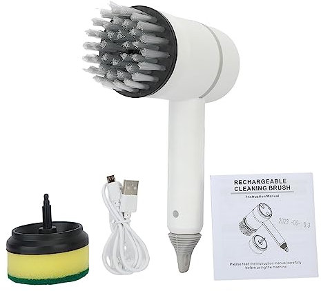 Reheyre Ensemble de brosses de nettoyage électriques 20 W, brosse à récurer électrique rotative à 360 ° avec 2 têtes de brosse remplaçables, nettoyeur de douche sans fil à 3 vitesses, brosses à
