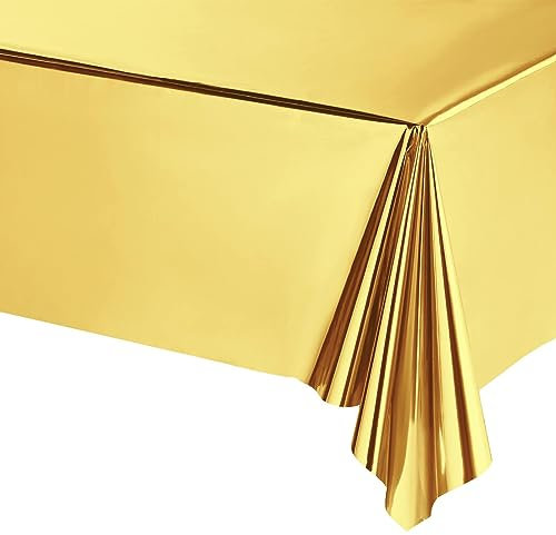 POPOYU Tischdecke Gold,137x274cm Einweg Tischdecke Tischtuch Plastiktischdecke,Tischtuch Rechteckige Tischabdeckung Gartentischdecke Table Cloth für Gastronomie,Feste,Party,Hochzeiten Haushalt