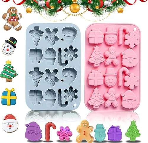 2 Stk Weihnachten Silikonform, Schokolade Backform Schneeflocke, Lebkuchenmann Kuchenform, Silikon Weihnachts Schokoladenform für Torten Fondant Kerzen Kekse Backen