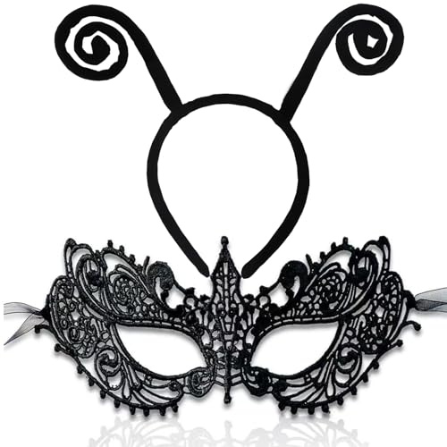 Johiux Schmetterling Haarreif Schmetterling Karneval Kostüm Damen und Kinder,3D Kubische Spitzenmaske Venezianische Maske Damen,Haarreifen Kinder Fühler Haarreif Karneval Party Maske.