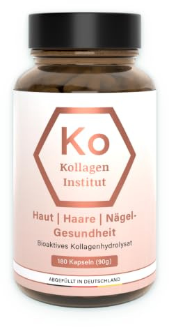 Kollagen Institut Beauty Kollagen Pulver - 180 Kapseln, hochdosiertes bioaktives Kollagenhydrolysat für Haut Haare Nägel, Premium Typ 1 and 3 Kollagenpulver