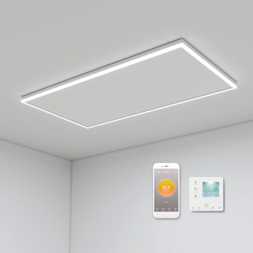 Deckenheizung Infrarot 840 Watt, Infrarotheizung Deckenmontage mit LED Beleuchtung, Infrarotheizung mit Thermostat, App Fernbedienung Steuerung, Decke Elektroheizung Heizkörper Heizpaneel - 128x63cm