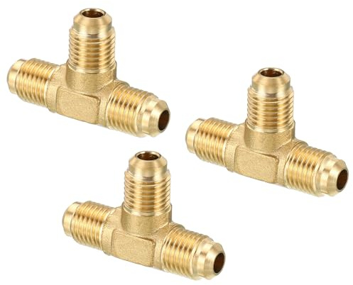 PATIKIL 3pz Raccordo per Tubo in Ottone 1/4 x 1/4 x 1/4 per Tubi | per Condizionatori d'Aria Refrigerazione e Impianti Idraulici, Adattatore Connettore, Tee a Compressione