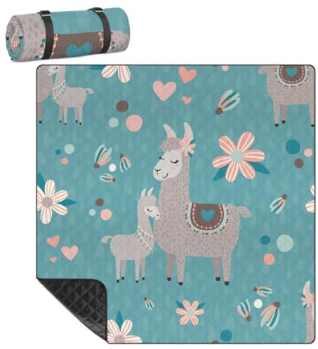 Mularoka Picknickdecke mit Alpaka-Muster, wasserdicht, sanddicht, faltbar, Stranddecke, 200,7 x 200,7 cm, extra groß, tragbar, waschbar, Outdoor-Matte für Camping, Park, Gras, Wandern, Reisen