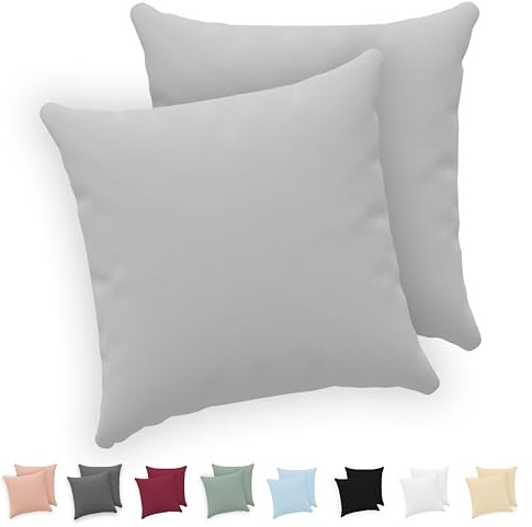 Twinzen® Federe Cuscino Letto (Set di 2) - Grigio - Per i Cuscini 40x40 cm - 100% Jersey di Cotone - Copricuscino Letto - Federe Cuscino Letto con Cerniera - Fodera Protezione per Cuscino