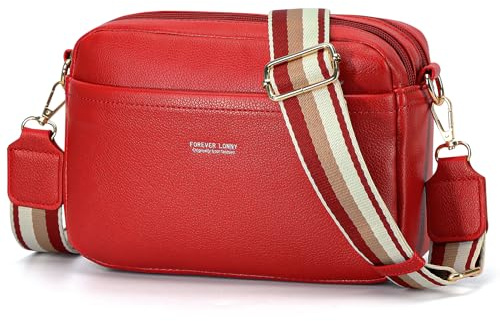 AIFILLE Leder UmhäNgetasche Crossbody Bag Damen Breiter Gurt Klein UmhäNgetasche Damen mit Breitem Schultergurt Crossbag Shoulder Bag Women - Schultertaschen Crossover Bag Rot