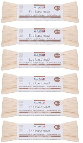 GLOREX 6 9400 511K - Raffia Edelbast, 6 Bündel je 20 m matter Bast, Beige - zum Basteln, zur Dekoration oder für Gestecke, Sträuße und andere floristische Arbeiten