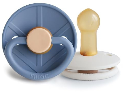 FRIGG Little Viking Latex Schnuller | 2'er Packung | Naturkautschuk | BPA-Frei | Hergestellt in Dänemark | Symmetrischer Sauger in Kirschform | (Ocean View/Cream, Größe 2 (6-18 Monate))