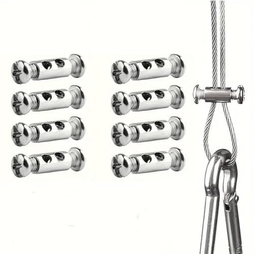 8 Pieces Wire Rope Grips,Wire Rope Clips for 1-2 mm Diameter,Wire Rope and Cable Wire Rope Clamp with End Screw Stopper I Shaped Wire Rope Lock,Aluminum Crimping Loop Sleeve Replacement