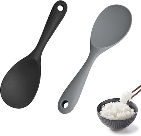 2PCS Silicone Rice Spoon Non Stick Rice Paddle | Heat Resistant Rice Cooker Serving Spoon Spatula Kitchen Tool for Rice Mashed Potatoes Stirring Mixing Scooping