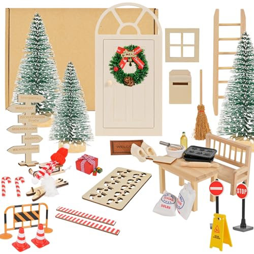 XINGNA Wichteltür Set inkl. Backset - Zauberhafte Wichteltür Komplettset, Miniatur Wichtel Zubehör Weihnachten, Wichtel Baustelle Set, Wichteltür Zubehör für Weihnachten DIY Geschenk für Kinder