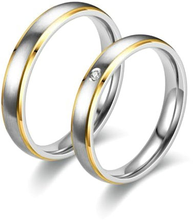 Beydodo Hochzeitsringe Paar Edelstahl, Verlobungsringe 4MM mit Zirkonia Partnerringe Freundschaftsringe für 2 Damen Gr.49 (15.6) + Herren Gr.70 (22.3)