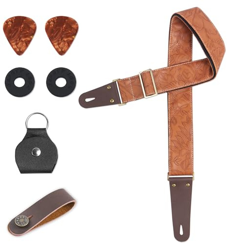 Czzmy Adjustable Guitar Strap Includes 2 Strap Locks & 2 Matching Picks.Leather ends Guitar Shoulder Strap Suitable for Acoustic Guitar,Electric Guitar,Gift for Guitarist