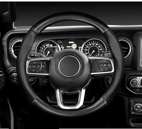 Lenkrad Abdeckung Für Jeep Für Wrangler Für TJ 1996 Für JK 2006 Für JL 2017 Kein Geruch Dünne Auto Lenkrad Abdeckung Leder Carbon Faser Lenkradschutz(Black)