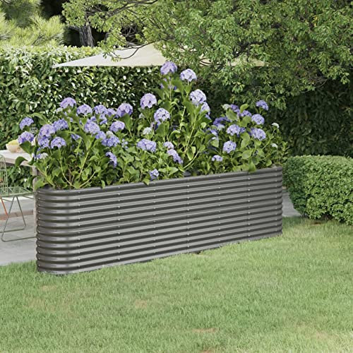 Xichuzi Hochbeet Pulverbeschichteter Stahl 260x40x68 cm Grau, Palettenrahmen, Hochteich, Gemüsebeet, Kräuterregal Balkon, Blumenbeet, Kräuterspirale, Tomatenbeet, Pflanzhochbeet - 318904