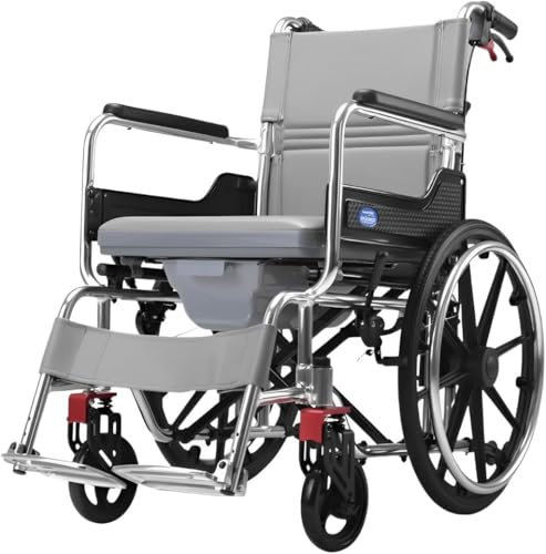 Rollstuhl Faltbar Leich Toilettenstuhl für Senioren mit Rollen Aluminium Faltrollstuhl Transportrollstuhl für Ältere Menschen Outdoor Rollstuhl mit Klappbare Fußstütze