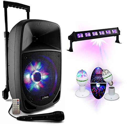 Genérico - Altavoz independiente con batería Karaoke Bluetooth USB sintonizador de 300 W PARTY-8LED, juego Astro Magic-Light-Micro-S, barra LED UV 6 x 3 W