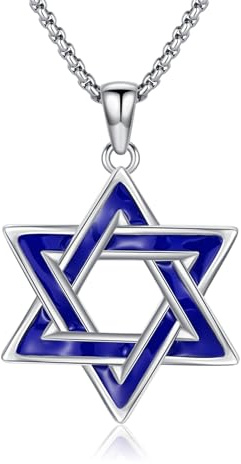 Seiyang Star of David Necklace for Men, 925 Sterling Silver Hebrew Star of David Pendant Necklace, Collar De La Estrella De David Jewish Star Pendant, Jewish Jewelry Hebrew Gift for Men