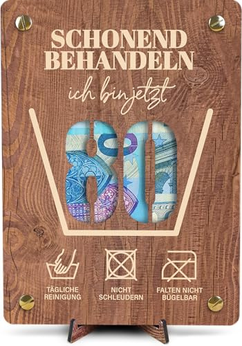 80 Geburtstag Geschenk - XL Geldgeschenk aus Holz inkl. Ständer | Schonend behandeln 80-80 Geburtstag Frauen, 80 Geburtstag Männer, 80 Geburtstag Karte, 80. Geburtstag Karte Lustig