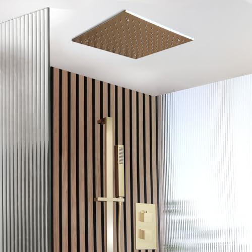 MILANO Thermostatic Mixer Valve 300mm Shower Head Handset Brushed Brass