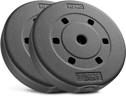 TREX SPORT Hantelscheiben Set 20 kg | Kunststoff Gewichte 25 mm | Gewichtsscheiben 2x10kg