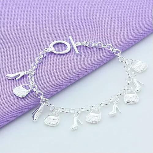 Damenmode 925 Silber Schmuck Schuhe Tasche Anhänger Armband Ketten-20cm