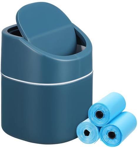 ABOOFAN Mini Desktop Trash can with Lid Small Countertop Waste Basket for Office Home Bedroom and Bathroom Includes 100 Garbage Bags Space-Saving Desk Bin