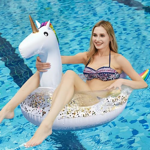 ACTOYS Flamingo Aufblasbar, Schwimmring Erwachsene Schwimmring, Schwimmreifen groß, Schwimmreifen Glitzer Erwachsene, Wasserspielzeug für Pool und Strand Party (Einhorn)