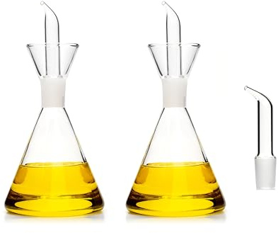 CLASSE ITALY Ölkanne aus Borosilikatglas, konisch, 2 Stück, 125 ml, inkl. Ersatzausgießer, patentierter Tropfverschluss, BPA- und bleifrei