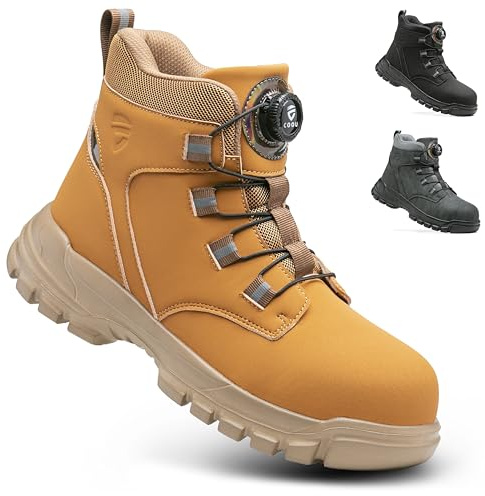 KOIFISH Steel Toe Cap Boots Mens Womens No Lace Work Boots | Anti Slip Comfortable Lightweight Safety Shoes