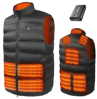 DR.PREPARE Gilet Riscaldato con Batteria 7,4 V 16000 mAh Giacca Riscaldata per Uomo e Donna 3 Livelli di Calore 10 Zone di Riscaldamento per Sci Pesca Escursionismo Campeggio Taglia L