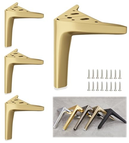 Heavy Duty Metal Furniture Legs Set of 4, 4inch - 10inch Modern Triangle table Feet screw in for Couch Dresser Chair Bed Sofa Table Cabinet Ottoman Cupboard DIY Replacement Parts(Gold,4inch/100mm)