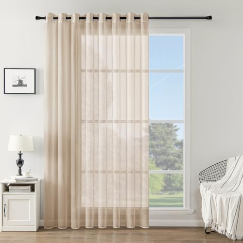 Woaboy Voile Gardinen Vorhänge Ösen 1er Set 300x225cm Beige | Voile Gewebe für Wohnzimmer und Schlafzimmer, transparent, leicht und dekorativ für moderne Fenster.