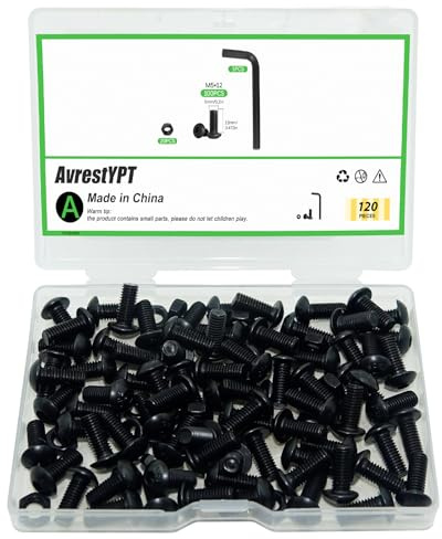 120Pcs M5 x 12mm Button Head Socket Cap Bolts Screws,304 Stainless Steel 18-8,Fully Threaded,with Spanner Allen Hex Drive, for Furniture,Water Pump,Light Fixture