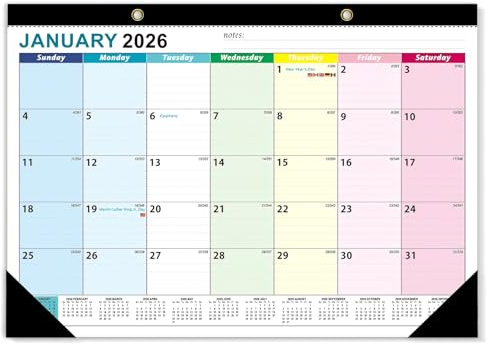 Väggkalender 2026-2027, 18 månadsvis A3 vägg familjekalender jan 2026- juli 2027, 120 gsm tjockt papper med julianska datum, stora linjerade block perfekta för att planera hem eller kontor