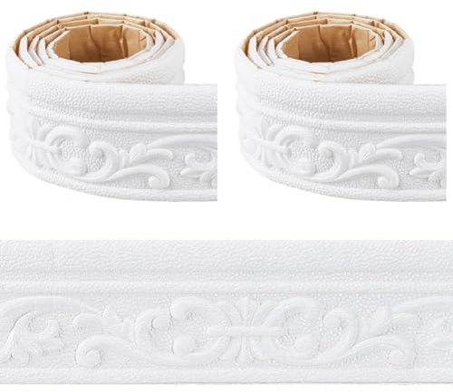 CRASPIRE Moldura Corona Blanca 1811x315 pulgada Pared Borde Papel Tapiz Vintage Autoadhesivo Espuma Despegable Pegajosa Zócalo Flexible Espejo Línea Borde Pared Adhesiva Hotel Hogar Oficina Decoración