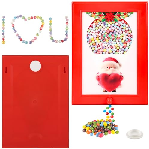 Artévita Weihnachtlicher Süßigkeitenspender Bilderrahmen, Wandmontage, Weihnachtsmann-Design, Candy Dispenser für Zuhause und Büro (Rot & Herz)