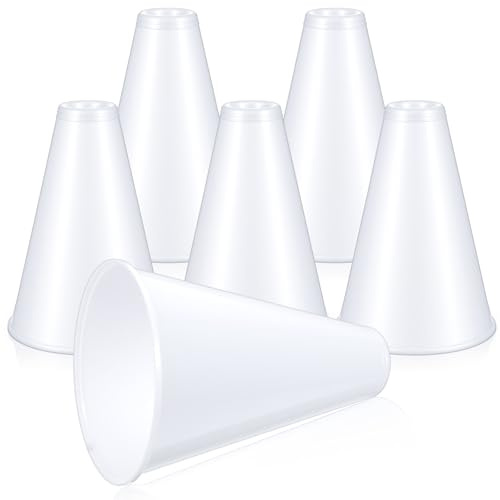 Tolare 6 Pack Cheer Megaphone Bulk, White Plastic Megaphone for Sports Events & Party Favors, Reusable Mini Megaphones for Cheerleading, Games, and Outdoor Activities