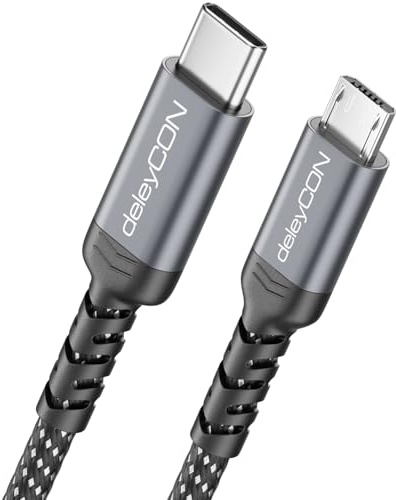 deleyCON 1,5m Câble USB-C vers Micro USB (Câble de Charge et Données pour Appareils Micro USB) - pour Manette PS4 Smartphone Tablette Appareil Photo etc.