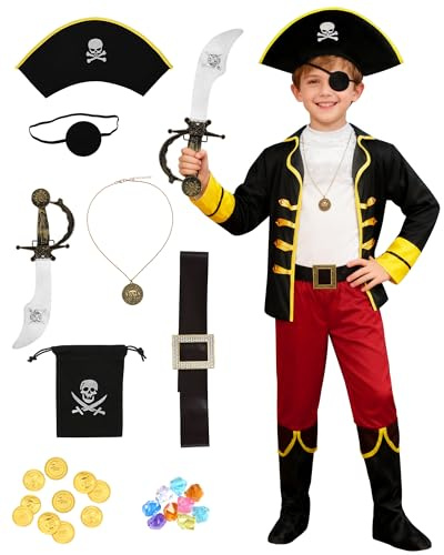 Dtiaagto Disfraz de Pirata para Bebés, Disfraz para Niños y Niñas con Sombrero de Pirata y Fundas de Zapatos para Niños 3-4 años