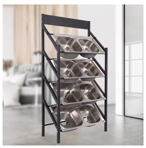 XBTGS Stainless Steel Washing Hand Basin Display Rack, Commercial Kitchen Sink Sample Stand Double Slot Sink Storage Shelves with Wheels, Customizable Logo,Black-75x35x180cm