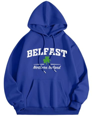 Generisch Sweat à capuche pour homme avec imprimé lettre amusante et motif herbe Loisirs Pull à capuche à manches longues décontracté vintage Streetwear Élégant classique Haut uni, O bleu., L
