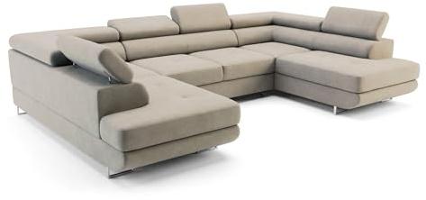 Ecksofa mit Schlaffunktion Big PASTI U-Form, Sofa Couch mit Bettkasten, 3-Sitzer Eckcouch, Schlafsofa für Wohnzimmer, Big Sofa Couch mit Schlaffunktion (Pet Friendly Edition Creme-Beige)