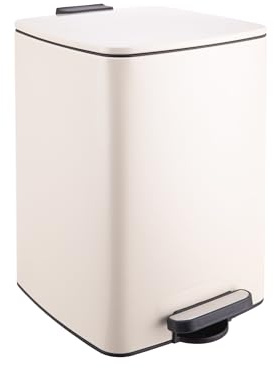 Relaxdays Soptunna kök, 20 liter, automatisk sänkning, avtagbar innerhink, matt metall, fyrkantig pedal, beige