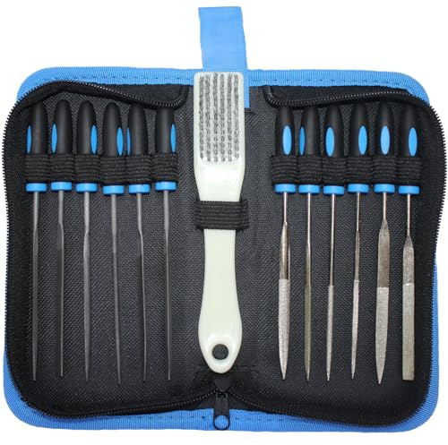 TETEWEVER 13 Stück Feilenset Metall Feilen Set, Schlüsselfeilensatz Nadelfeilen Schlüsselfeilen Metallfeile Set Diamantfeile mit Bürste für Holz Juwelier Speckstein und Heimwerken