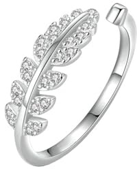 Tolldek Au 375/585/750 Weißgold Hochzeitsring, Blatt Öffnen Form Bandringe mit Diamant, Echt Pärchen Ringe Weiß Gold 9K/14K/18K, Gr.47-65