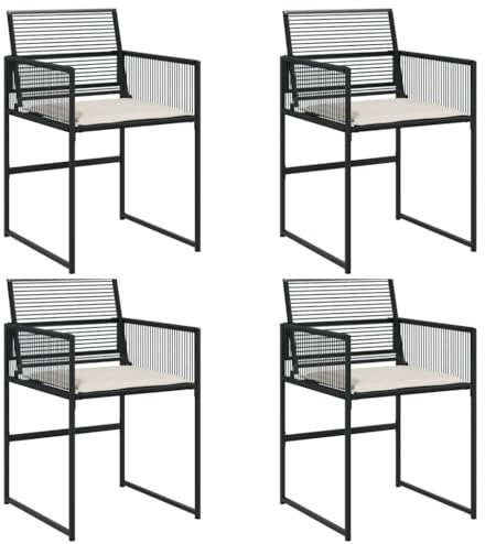 Yisssmeng Gartenstühle 4er Set Schwarz Poly Rattan Klappstuhl mit Cremeweißem Sitzkissen 50,5x51x81,5 cm Stahlrahmen 110 kg Outdoor für Garten Balkon Terrasse