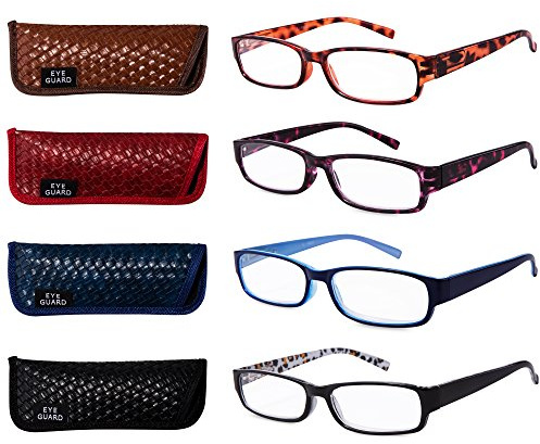 EYEGUARD Readers 4 Pack of Thin and Elegant Womens Reading Glasses with Beautiful Patterns for Ladies 3.00
